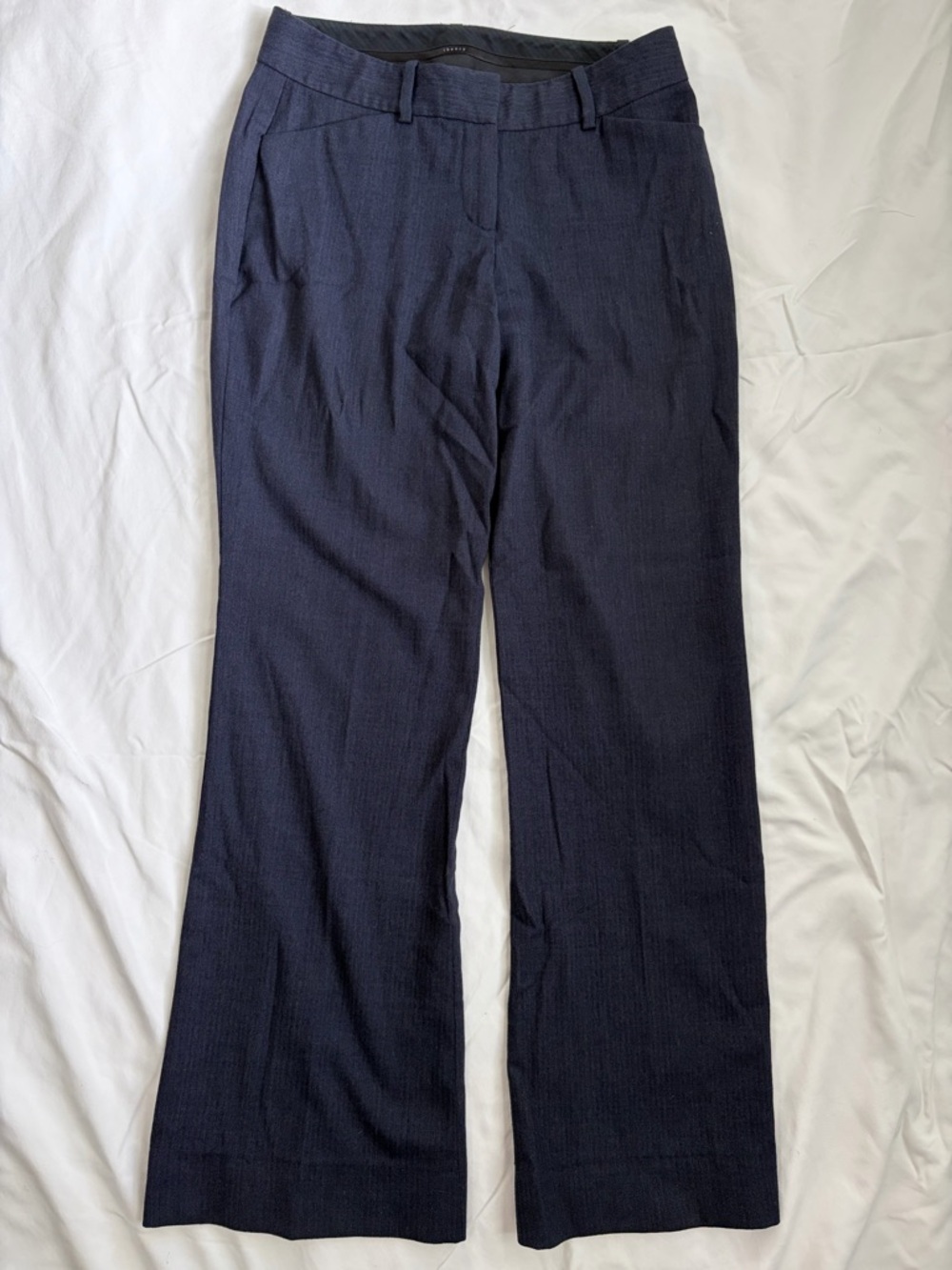 Theory Wool Blend Wide Leg Trousers Navy High Rise Tailored Dress Pants Size 0